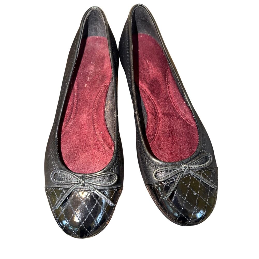 Aerosoles Black Ballet Flat Women's Size 8W Slip on Comfort Shoe Leather Office - Picture 1 of 7